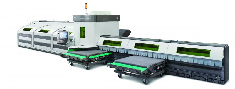 
The LT7 works in 2D or 3D, tubes from 12mm to 152mm (0.47” to 5.98”) in diameter, lengths of 6.5 or 8.5 meters (21.3’ to 27.9’). The 3kW fiber laser source ensures an extremely broad field of use in terms of materials and thicknesses that can be processed. Soft steel, stainless steel, aluminium, copper and brass are cut with, once again, surprising speed.
An unmatched system in productivity and efficiency.
The cutting technology has evolved with new devices and sensors that adapt each process to the conditions of the material in order to always maintain the highest cutting speed.
