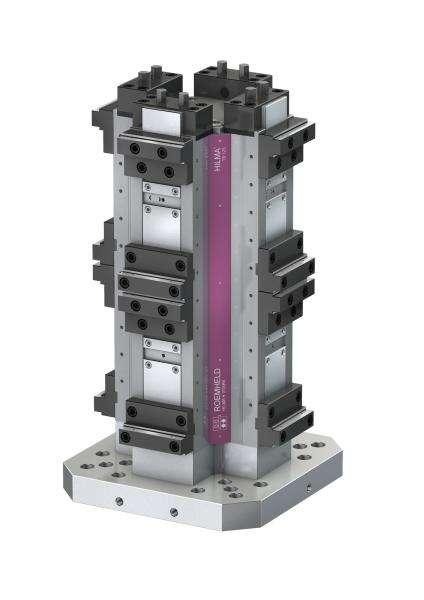 Up to 16 workpieces can be clamped at the same time with the tower workholding system of the TS series.