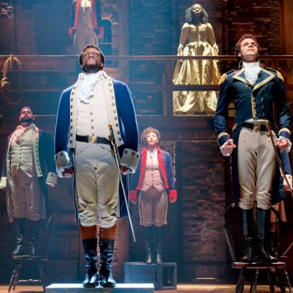Hudson Scenic Studio breathes life into stage and show productions, such as the Broadway hit musical “Hamilton”, pictured here.