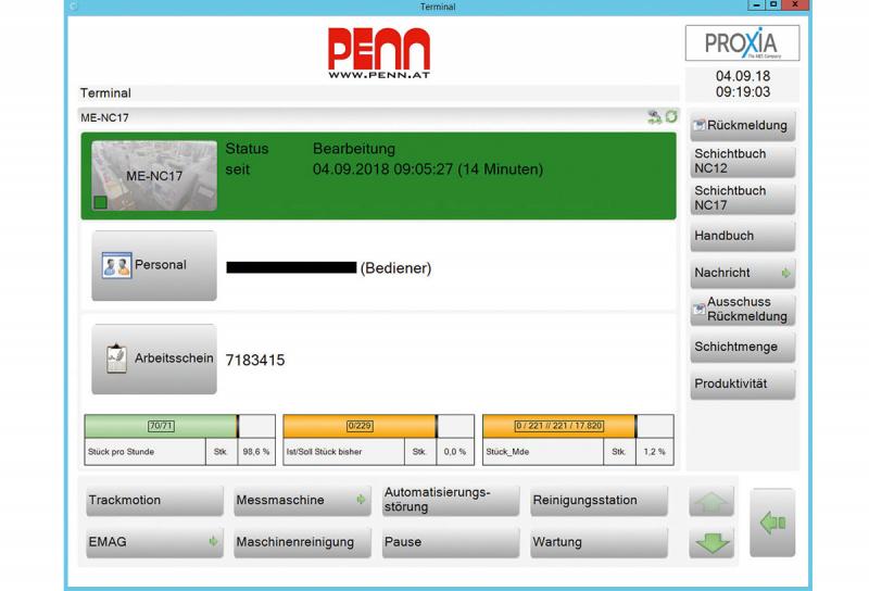 Optimierung digital und in Farbe – Mit dem PROXIA MES konnte PENN seine Maschinenverfügbarkeit auf rund 97% und seine Gesamtanlagene ektivität (OEE) auf ca. 90% erhöhen.