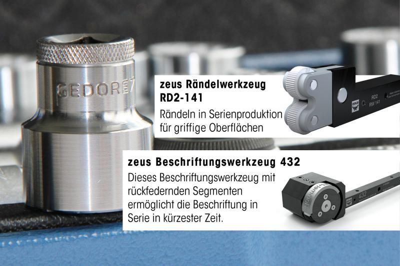 GEDORE setzt das zeus Beschriftungswerkzeug 432 mit rückfedernden Segmenten zur Beschriftung seiner Steckschlüsseleinsätze ein.