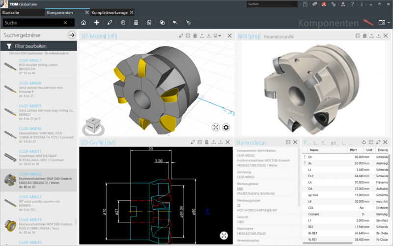 TDM Global Line 2019 provides an overview of the entire tool: 2D, 3D and parameter graphics with master data.
