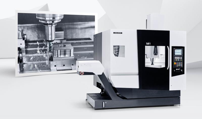 World premiere M1: On only 6 m², the M1 combines a stately working area of 550 × 550 × 510 mm and a table measuring 850 × 650 mm for workpieces weighing up to 600 kg.