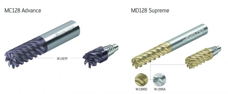 The Walter MC128 Advance and MD128 Supreme solid carbide milling cutter range