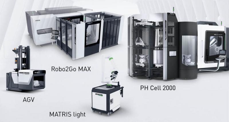 DMG MORI will be presenting 14 holistic automation solutions live at the in-house exhibition, including four innovations: Robo2Go MAX, MATRIS light, 
PH Cell 2000, and PH 50.
