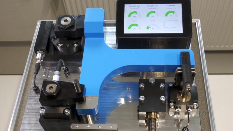 A demo at the ROEMHELD booth at the EMO will show different clamping elements such as hinge clamps, swing clamps, and bore clamps, equipped with extensive sensor technology for Industry 4.0 applications.
