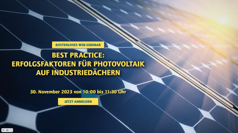 VSMA Web-Seminar: Erfolgsfaktoren für Photovoltaik (PV) auf Industriedächern