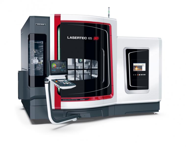 DMG MORI präsentiert mit der LASERTEC 65 3D eine bisher einzigartige Hybrid-Maschine, die das generative Laserauftragsschweißen in eine vollwertige 5-Achs-Fräsmaschine integriert.