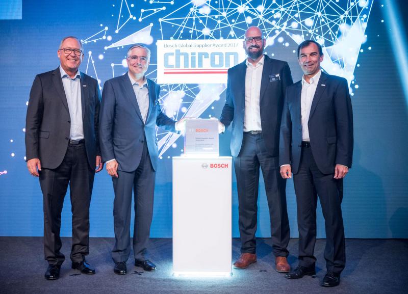 From left to right: Dr. Karl Nowak, president of the Bosch corporate sector for purchasing and logistics; Dr. Markus Flik, CEO Chiron Group; Stefan Birzle, Head of Global Account Management Automotive Chiron Werke; Robert Huter, Vice President Corporate Sector Purchasing and Logistics, Machinery and Equipment
